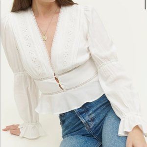 Reformation White Eyelet Lace Peplum Blouse
